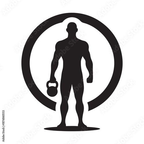 kettle bell weightlifter vector silhouette line art idea illustration.