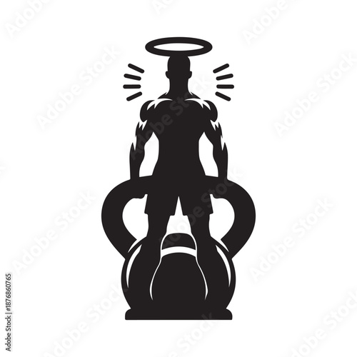kettle bell weightlifter vector silhouette line art idea illustration.