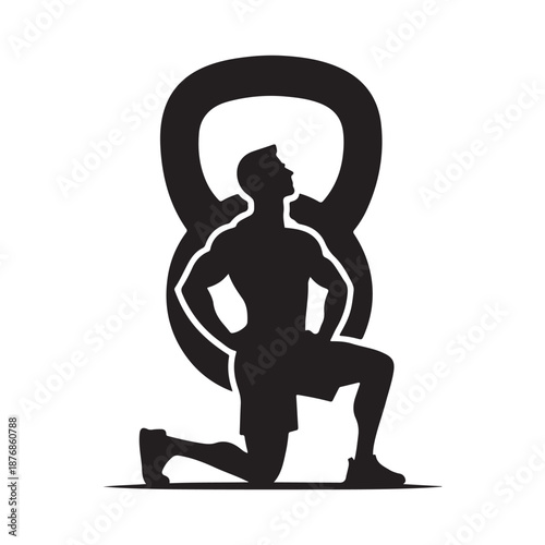 kettle bell weightlifter vector silhouette line art idea illustration.