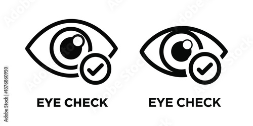 Two stylized eye icons with checkmarks indicating vision test or health check