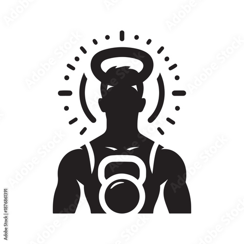 kettle bell weightlifter vector silhouette line art idea illustration.