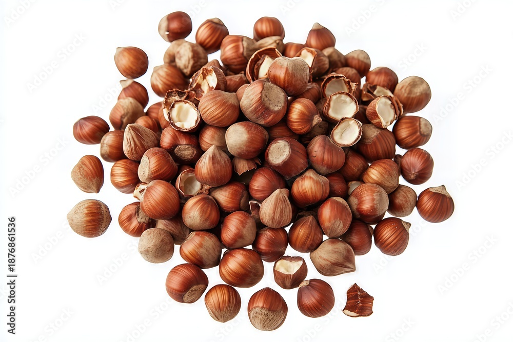 Fototapeta premium Hazelnuts pile on white background