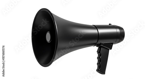 Black Megaphone on White Background.