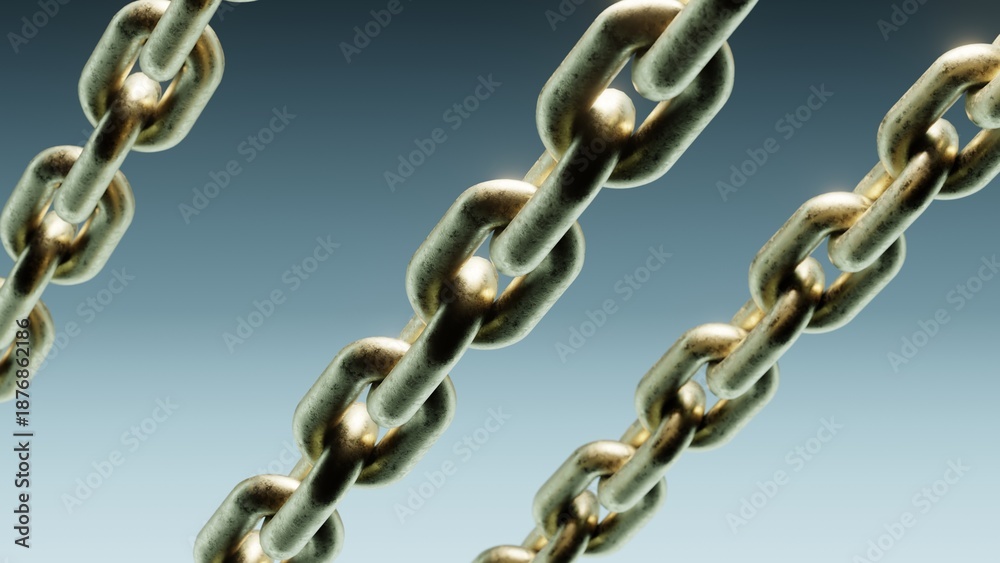 Obraz premium Close-up of Metal Chains Chain Links Industrial Strength. Concept featuring metal chains, chain links, industrial, close-up, strength.