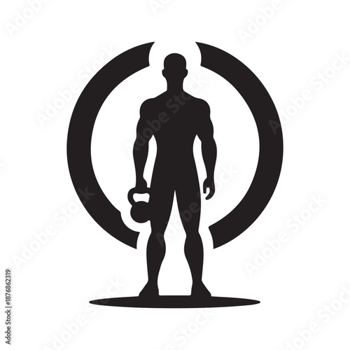 kettle bell weightlifter vector silhouette line art idea illustration.