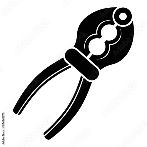 Simple black silhouette icon representing a classic nutcracker tool used for easily opening hard-shelled nuts in the kitchen or for cooking preparation.