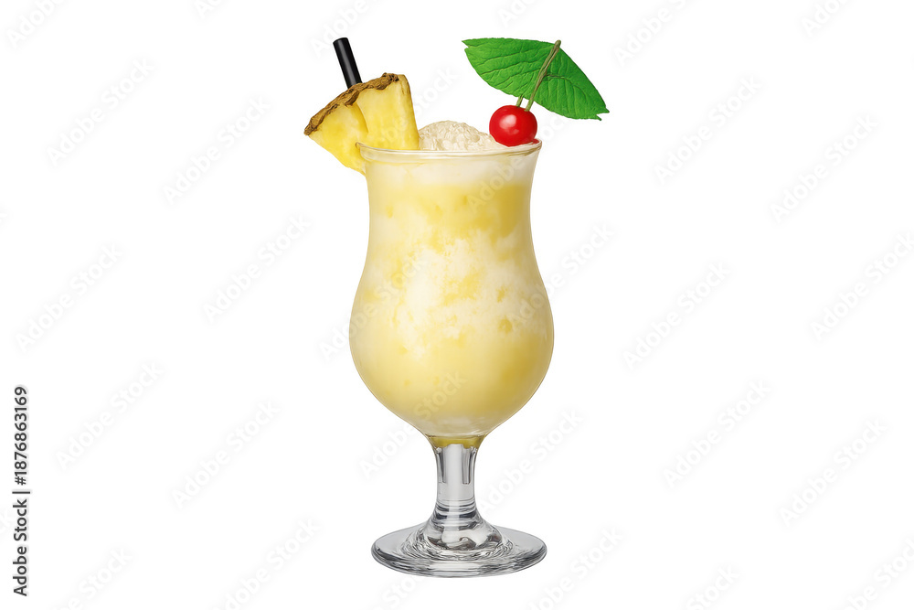 Obraz premium Piña colada tropical drink with pineapple cherry decoration
