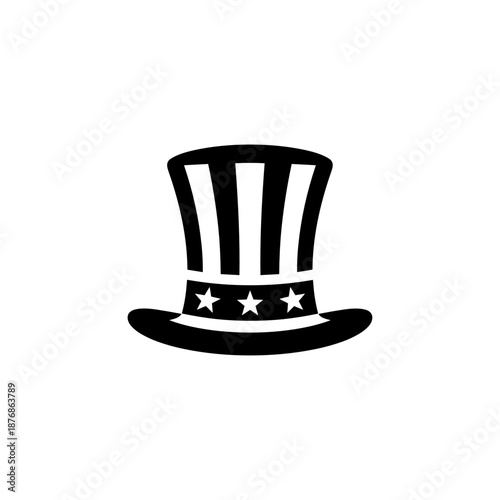 Black silhouette of a top hat with stars and stripes design  