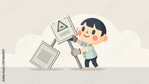 Cartoon Character With Traffic Signs Promoting Safe Driving Practices Awareness