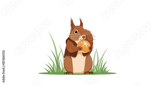 Charming Squirrel Character With Nut Vector Illustration For Children And Print Media