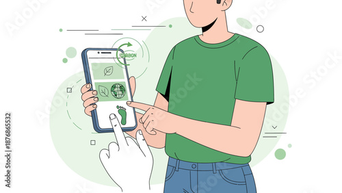 Checking Carbon Footprint On Mobile App For Green Lifestyle And Eco Awareness