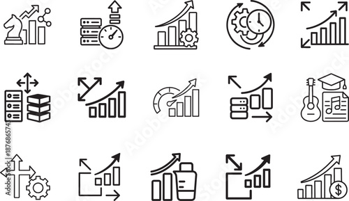 Scalability outline icon set showing growth, expansion, performance and efficiency with editable stroke.