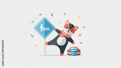 Cheerful Companion At Designated Stop Illustrative Image For Playful Scenarios