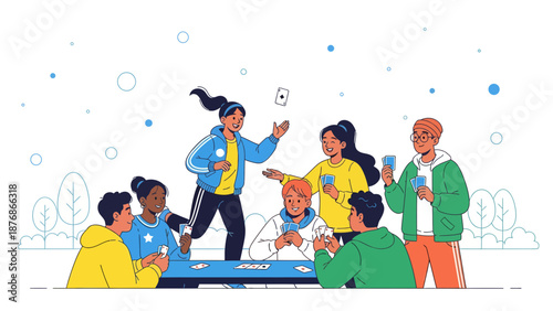 Cheerful Friends Enjoying Relaxed Card Games Together In Outdoor With Happiness