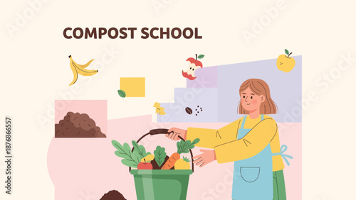Composting Education Concept Showing Woman Teaching About Recycling Food Waste