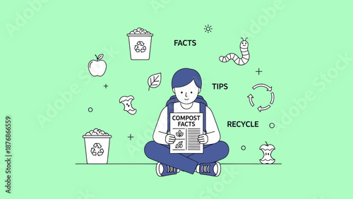 Composting Education Cartoon Character Reading Facts And Tips Illustration