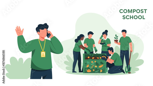 Composting Educational Program Illustration Shows Environmental Responsibility