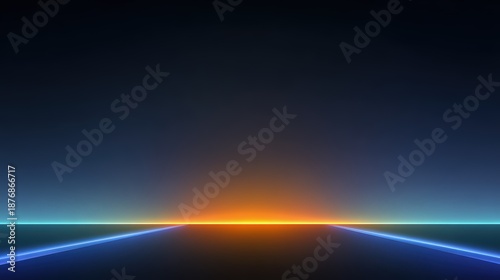 Futuristic minimalist background with bright neon green and blue horizon for modern design concepts