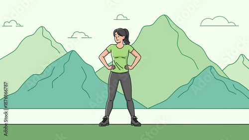 Confident Woman Hiking In The Mountains On A Beautiful Day Outside