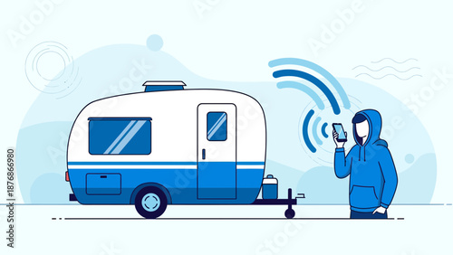 Connected Mobile Home Illustration Featuring Wireless Technology And Contemporary Lifestyle