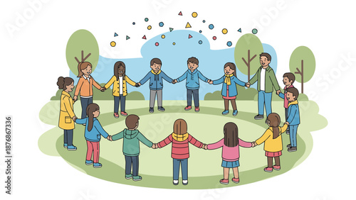 Children Playing Together Holding Hands In A Circle Outdoors