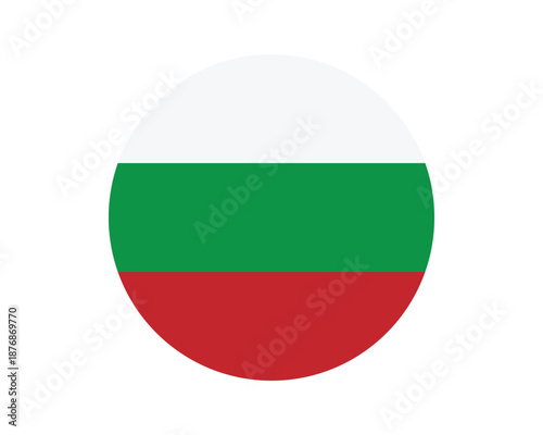 Free Download Circular icon of the Bulgaria national flag featuring white, green, and red horizontal stripes. Isolated on white background, suitable for web design, mobile apps, infographics, education, travel - GFXLoad