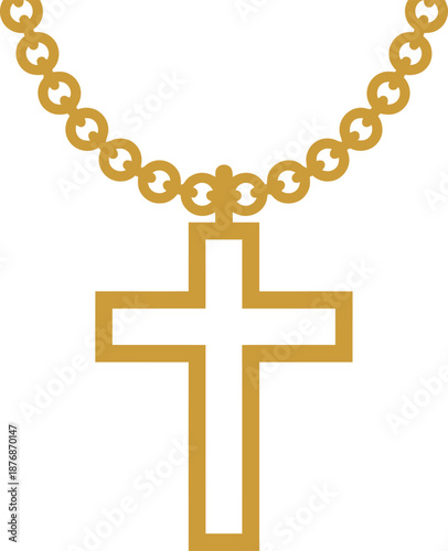 Golden chain necklace with cross pendant for christian jewelry and catholic faith symbol of spiritual devotion to jesus christ worship holy gift item for baptism or confirmation event.