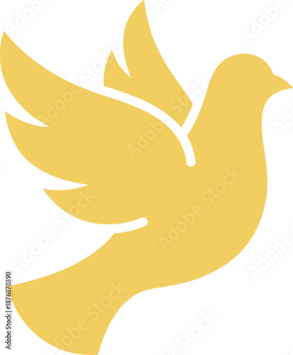 Golden dove bird flying silhouette icon for christian religious holy spirit symbol or catholic church confirmation baptism sacrament and peace hope sign of faith and freedom design art.