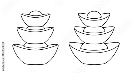 Lunar New Year gold Ingot yuanbao Coloring Page and Template.
Set of Chinese Gold Ingot outline vector.
Line Art for Crafts
White background. SVG.