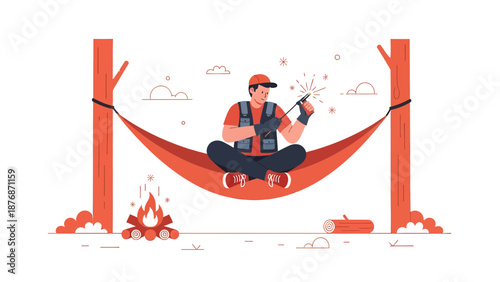 Creative Relaxed Welding Projects In Nature With Campfire And Hammock