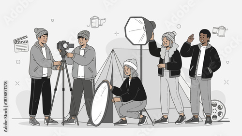 Creative Team Working On Photoshoot Behind The Scenes In Studio Environment