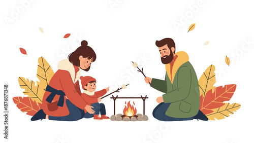 Cozy Family Moment By The Campfire Illustration For Stock Image Platforms