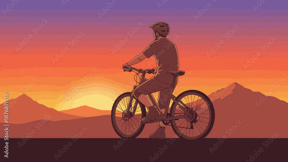 Fototapeta premium Cycling Adventure During Sunset Exploring Nature's Beauty And Personal Freedom Journey