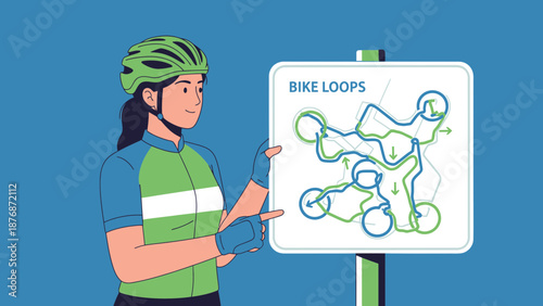 Cyclist Inspecting Route: A Woman Examines A Cycling Route Map For Outdoor Adventures