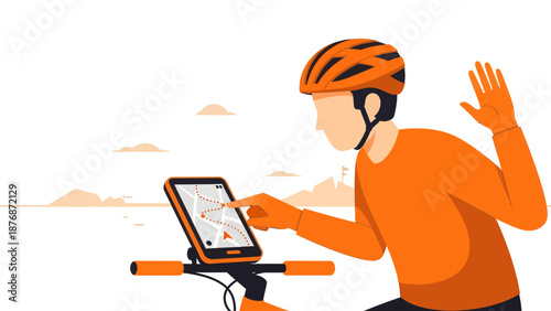 Cyclist Navigating City Streets With Technology Assisted Guidance System On Bike