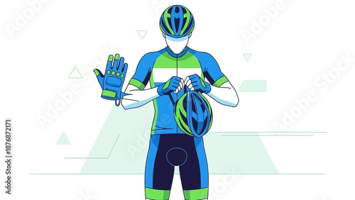 Cyclist Prepares For Road Adventure With Helmet And Gloves Illustration