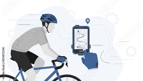 Cyclist Using Digital Navigation Device For Outdoor Adventure Route Tracking