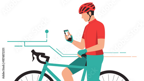 Cyclist Using Navigation App While Resting Technology and Healthy Lifestyle