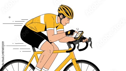 Cyclist Using Navigation App While Riding Outdoor Exercise and Adventure Concept
