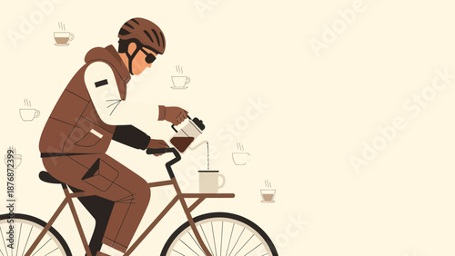 Cyclist's Coffee Break A Minimalist Illustration Of A Cyclist And Their Coffee Stop
