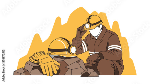 Dedicated Miner Readying For Underground Work In A Mountain Mine Illustration
