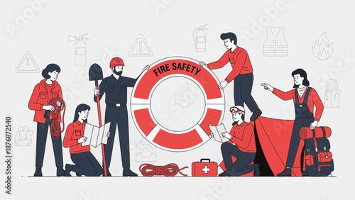 Dedicated Team Promoting Fire Safety And Preparedness Awareness Campaign Graphic