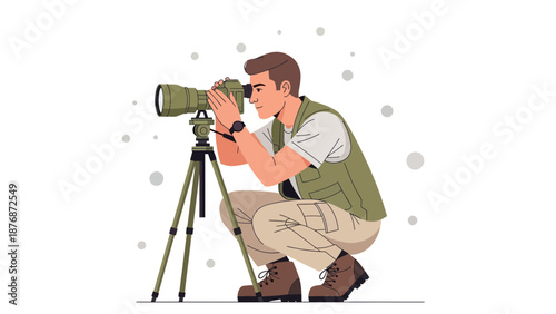 Dedicated Wildlife Photographer Capturing Moments In Nature With Professional Equipment