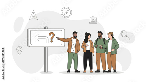 Diverse People Deciding Which Direction To Take During An Outdoor Adventure