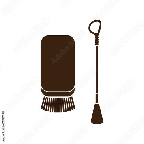 Classic Long Shoehorn and Clothes Brush Icon Essential Everyday Grooming and Footwear Care Tools Set Graphic Design