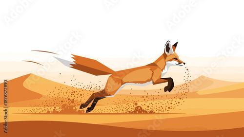 Desert Fox Leaping Across Sand Dunes In A Stylized Illustration Depicting Speed