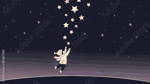 Dreamy Ambitions A Person Reaching For Glowing Stars In The Night Sky