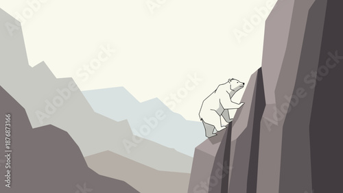 Determined Polar Bear Scaling Cliff Face In Rugged Mountain Landscape