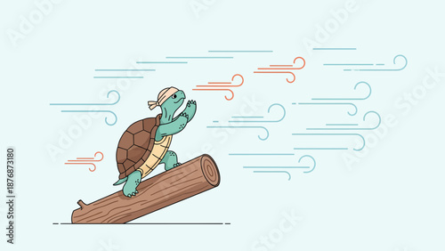 Determined Turtle Overcoming Obstacles In a Race Against The Wind Illustration