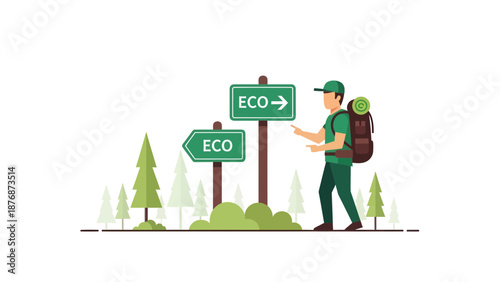 Discovering Eco Paths With Backpack In Nature Green Way Adventure